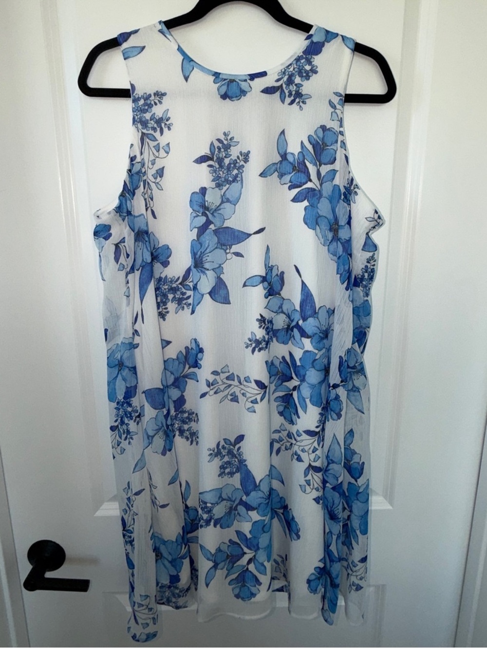 Calvin Klein Sleeveless White Chiffon A-Line Floral Shift Dress | Size 14